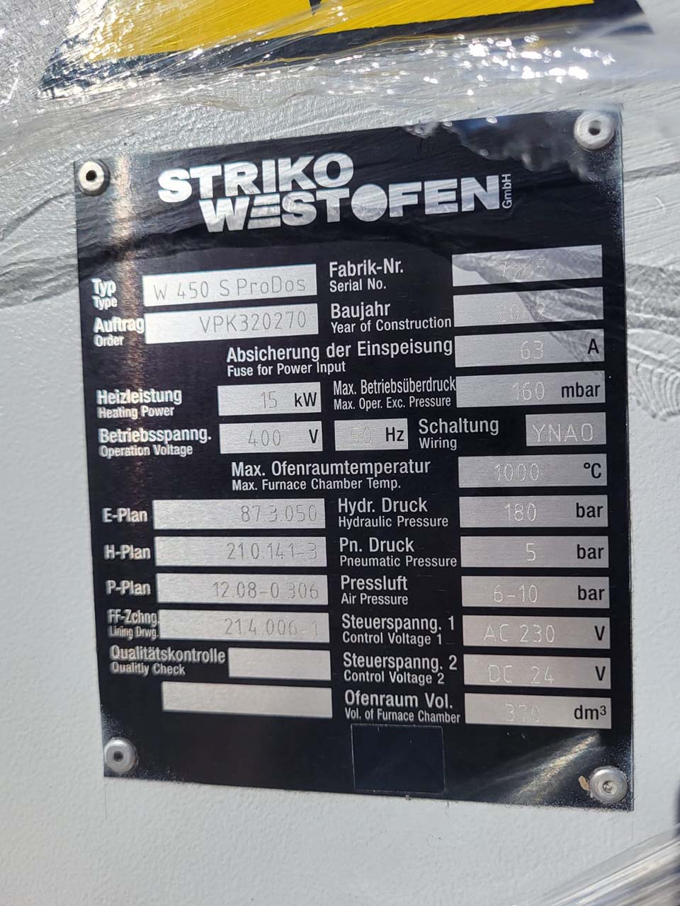 StrikoWestofen W 450 S ProDos DCP Piec dozujący O1816, używany StrikoWestofen W 450 S ProDos DCP Piec dozujący O1816, używany